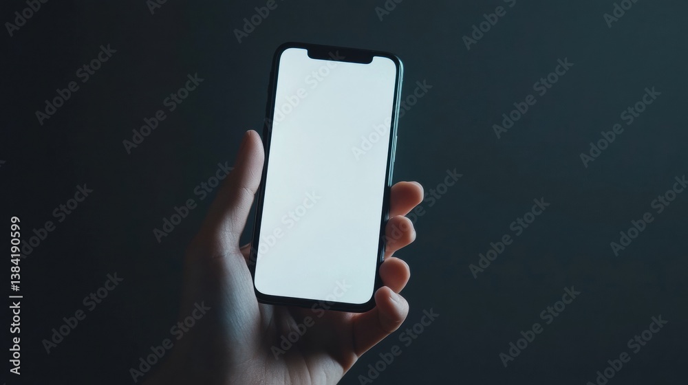 Aufkleber Hand holds smartphone while browsing an online store app featuring sleek user interface and modern shopping options in a low-light environment