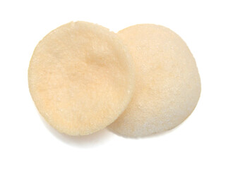 Fresh crunchy prawn crackers on white background 