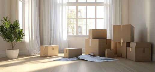 Empty Room Filled With Moving Boxes