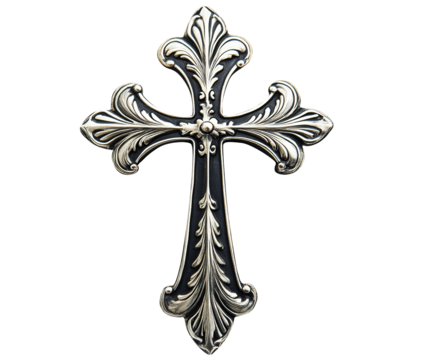 Silver cross isolated on transparent background