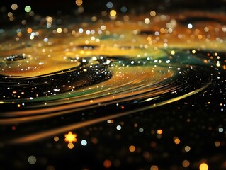 Obraz premium swirling liquid, golden hues, embedded sparkles, abstract art, dynamic composition.