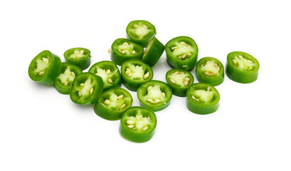 Green chilies (jalapeno) on white background