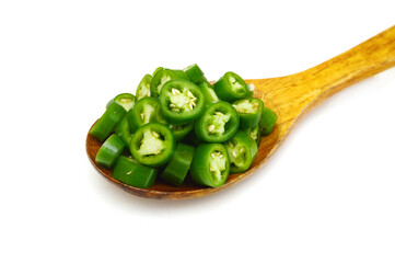Green chilies (jalapeno) on white background