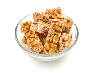 Honey bars with peanuts, sesame and sunflower seeds isolated