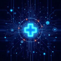 Fototapeta premium Digital healthcare network, glowing medical cross symbol