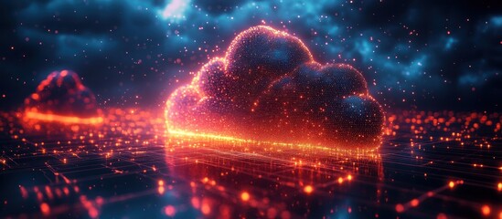Fototapeta premium Glowing Cloud Computing Network: Digital Data Storage and Processing