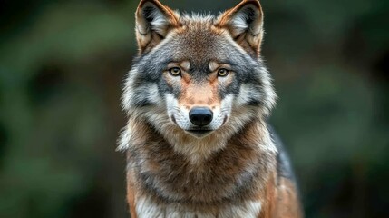 Obraz premium Majestic Wolf Portrait: A captivating close-up of a wild wolf in its natural habitat.