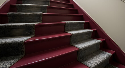 Artistic Burgundy Staircase with Patterned Runner Carpets Interior Design