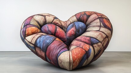 Colorful Heart Textile Sculpture: A Modern Abstract Art