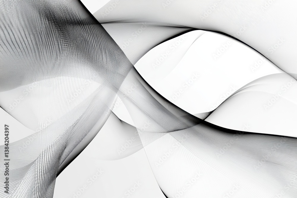 Poster Minimalist black and white abstract design with fine lines showcasing smooth flowing patterns and a modern digital aesthetic