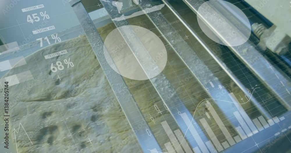 Poster data visualization animation over aerial view of landscape with charts and graphs