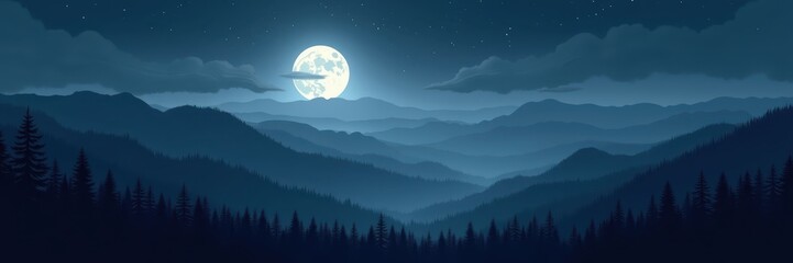 Tranquil Moonlight Over Mountain Ranges