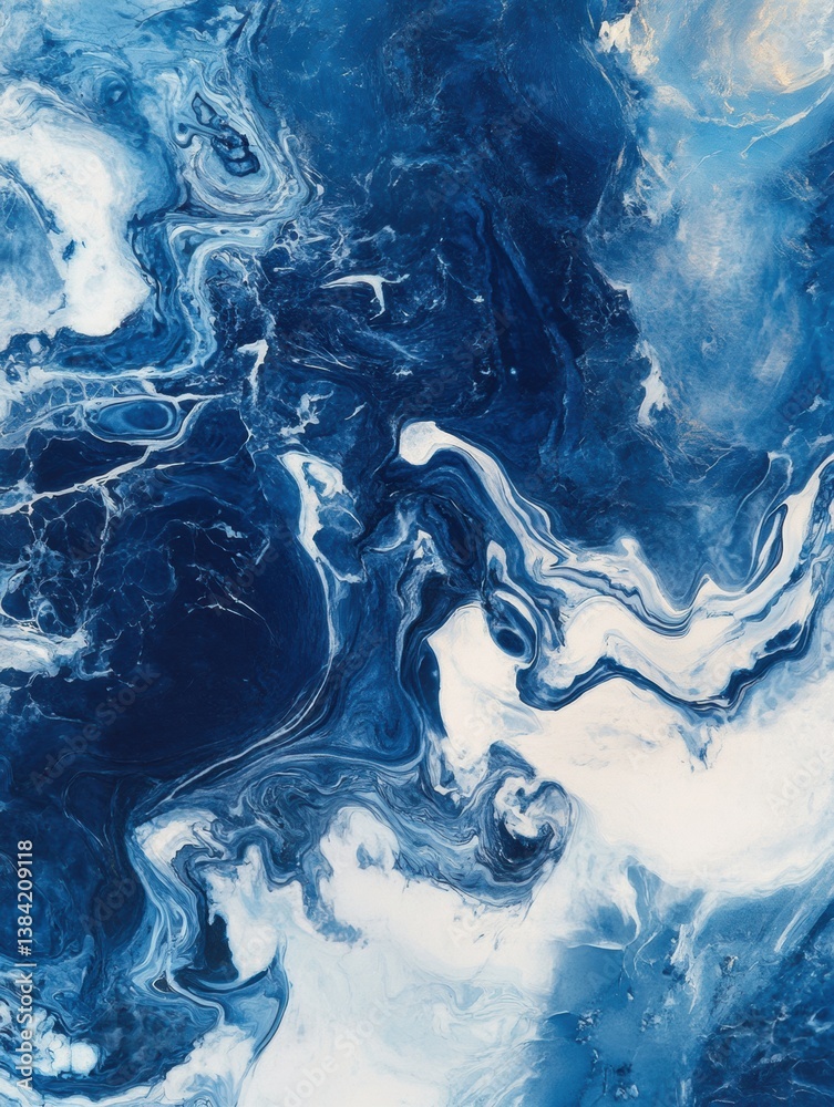 Aufkleber Luxurious marble texture pattern with deep blue and white swirls creating an organic visual flow