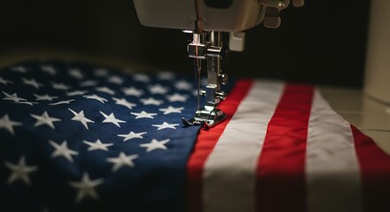 Sewing Flag on Sewing Machine Crafting Patriotic Symbol