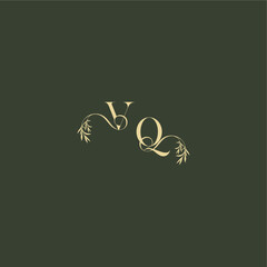 luxury wedding monogram VQ logo design concept letter organic leaf initial