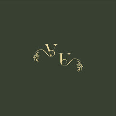 luxury wedding monogram VU logo design concept letter organic leaf initial