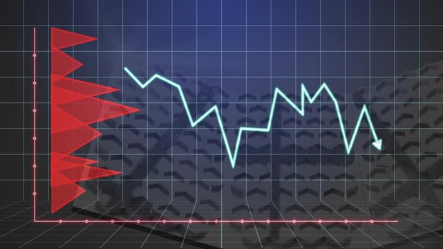 Animation of fluctuating line graph with red bar chart on grid background