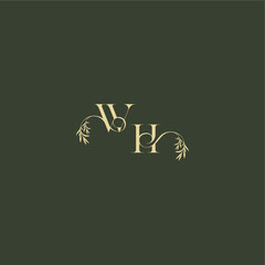 luxury wedding monogram WH logo design concept letter organic leaf initial
