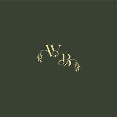 luxury wedding monogram WB logo design concept letter organic leaf initial