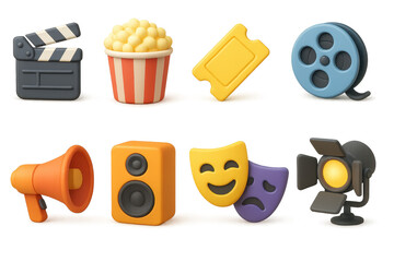 3d entertainment icons: cinema, music, theater, and more in a stylish collection