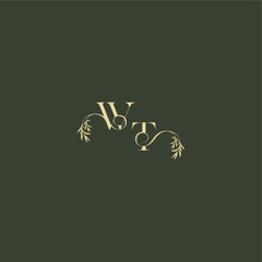 luxury wedding monogram WT logo design concept letter organic leaf initial