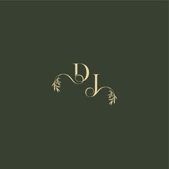organic leaf initial DJ luxury wedding monogram logo design concept letter