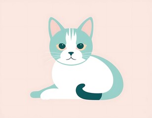 Cat art in a white background, pastel colors illustration
