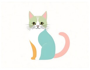 Cat art in a white background, pastel colors illustration