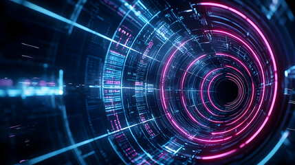 Fototapeta premium Abstract Futuristic Tunnel With Glowing Neon Circles