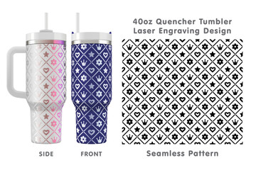 Seamless laser engraving design for 40oz tumbler. Princess tileable pattern. Full tumbler wrap. Vector illustration.