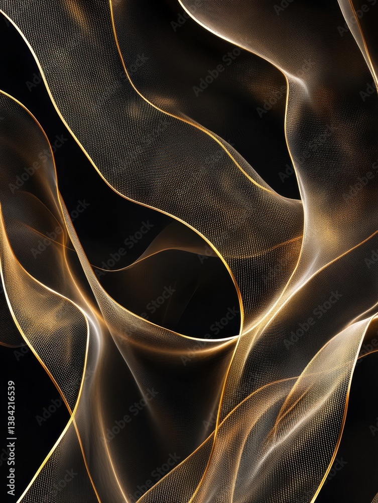 Poster Luxurious abstract background with golden lines forming an organic pattern on a deep black backdrop showcasing high-end design elements