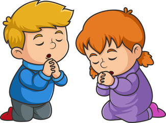 boy and girl sit and pray