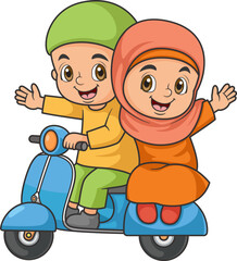 young couple riding a scooter
