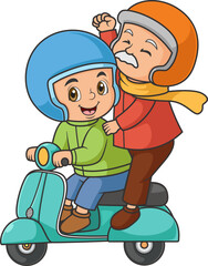 An young man and elderly man a scooter
