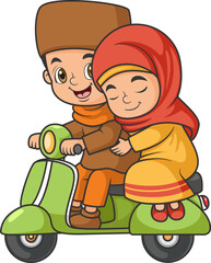 young couple riding a scooter