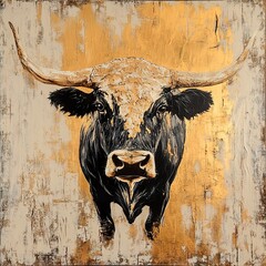 Majestic Longhorn Bull: A Golden Portrait