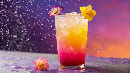 Colorful Gradient Cocktail with Floral Accents