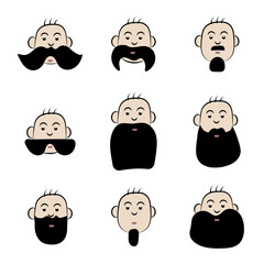 Male Face Expressions and Beard Styles Set