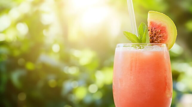 Refreshing watermelon smoothie garnished with fresh mint leaves served in a chilled glass against a bright natural background, embodying summer vibes and vitality