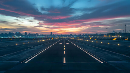 Sunrise Runway View Of Empty City Airport