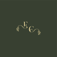 organic leaf initial EC luxury wedding monogram logo design concept letter