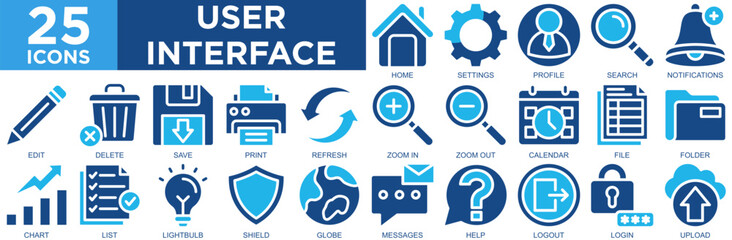 user interface, design, interface, vector, screen, technology, icon set. Outline icons collection. Simple vector illustration