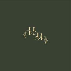 organic leaf initial logo design concept letter luxury wedding monogram HB