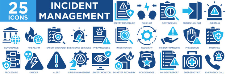 incident management, incident, security, management, risk, service, icon set. Outline icons collection. Simple vector illustration