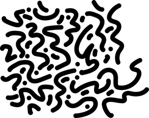 Seamless pattern with wavy bold lines. Hand drawn vector grunge pattern. Organic irregular wavy lines in Memphis style. Black squiggles, abstract swooshes, small curly dashes, dry brushstrokes