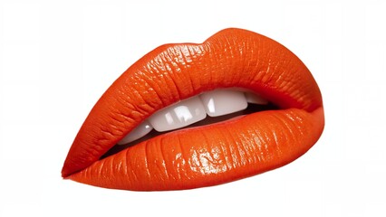 Bright Glossy Orange Lips Closeup Beauty