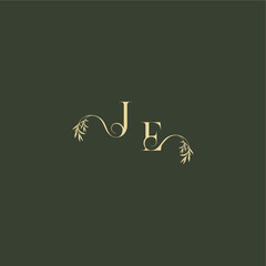 organic leaf initial logo design concept letter luxury wedding monogram JE