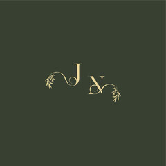 organic leaf initial logo design concept letter luxury wedding monogram JN