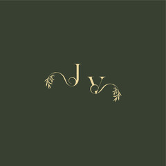 organic leaf initial logo design concept letter luxury wedding monogram JV