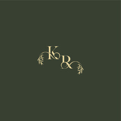 organic leaf initial logo design concept letter luxury wedding monogram KR